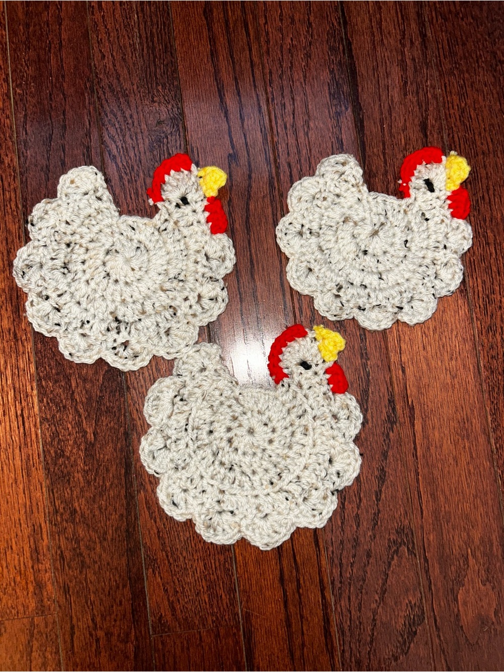 Handmade Cream Chicken Crochet Coasters - Set of 3